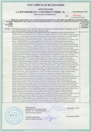 Сертификат соответствия №17254 ЗАПЧАСТИ